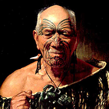 The medicine man�s wrinkled face was decorated with swirling, black tattoos.