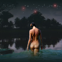 At the shore she didn�t hesitate, but waded straight into the chilly water.